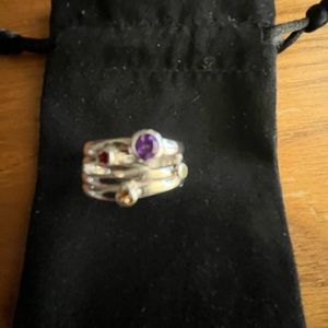 Multi-gemstone ring in sterling silver.